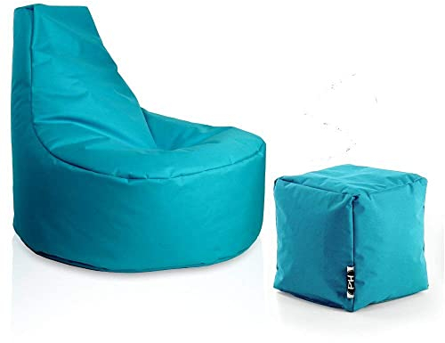 PATCH HOME Gamer Sessel Sitzsack inkl. Würfel Bean Bag Set Ø75cm, 30cm Sitzhöhe, 80cm Höhe + 35x35cm Würfel Türkis