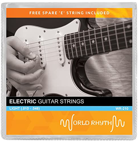World Rhythm - Cuerdas de guitarra eléctrica (.011 - .052) con cuerda de repuesto alta e