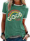 Dresswel Damen Good Vibes T-Shirt Regenbogen Muster Shirt Rundhals Kurzarm/Langarmshirt Oberteile Hemd Tops Bluse(1-Green,XL)