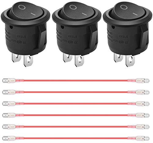 SUKUDON 3 Stück Kippschalter mit 6 rote Leitung Zwei Spannungsprüfpin(2 polig) rundlich schwarz 10 A/125 V, 6 A/250 V an und aus