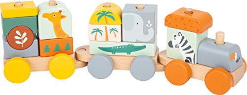 small foot Holzzug Safari, Steck- und Stapelspiel aus Holz, in Pastellfarben, ab 12 Monaten, 11698