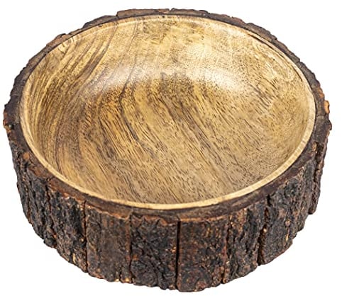 GoCraft Dekorative Schale aus Mangoholz mit Baumrinde – 19,1 x 7 cm – rustikale handgefertigte Holzschale für Potpourri, Snacks, Nüsse, Salat – natürlicher Mittelpunkt für Tischdekoration