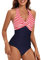 Viloree Femme Maillot de Bain 1 pièce Amincissante Slim Push Up Monokini Dos Nu Bikini Rouge a Rayures XXL