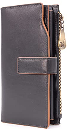 Catwalk Collection Handbags - Ladies Large Leather Purse - Women's 20 Credit Card Wallet with Phone & Coin Pocket - RFID - Stella - Black