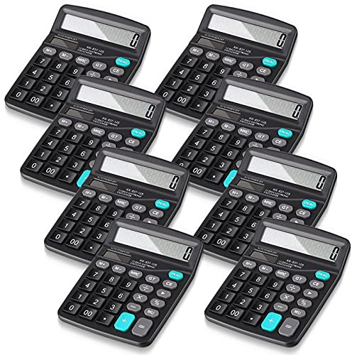 Konohan 8 Pack Calculator Bulk, 12 Digits Calculators Desktop Solar and Battery Dual Power Large LCD Display and Sensitive Butto Handheld for Office, School, Home(Black)