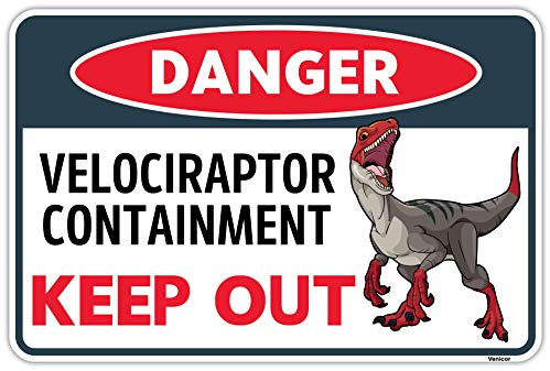 Venicor Velociraptor Dinosaurier Schild – 20,3 x 30,5 cm Aluminium Raptor Raumdekoration für Jungen Warnung Schlafzimmer Metall Zinn Vintage Wandsticker Bilder Kunst Stuff Poster Zubehör Klaue