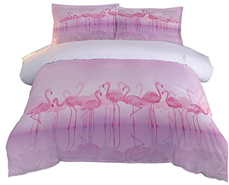Oduo Parure de Lit 3 Pièces, 1-2 Personnes Sets de Housses de Couettes - Ensemble de Literie avec Housse de Couette et Taies d'oreiller pour Adulte Fille Garçon (Flamant Rose,140x200cm)
