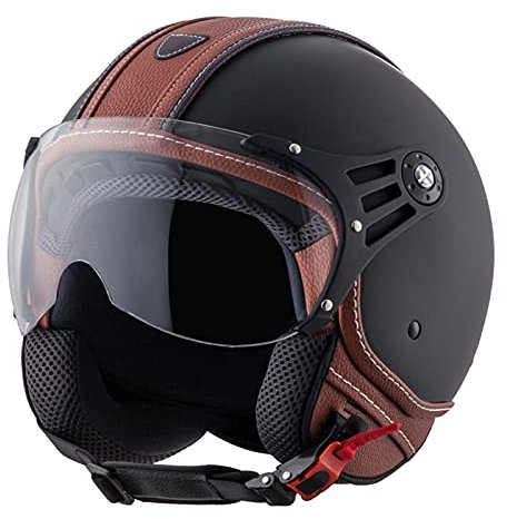 Retro Helm Motorradhelm Jet-Helm Scooter-Helm mit Sonnen-Visier, Roller-Helm für Frauen und Herren im edlen Vintage-Look, Qualität nach ECE zertifizierter 11,XL