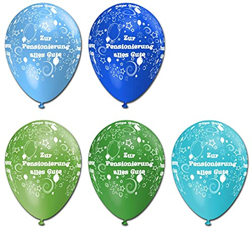 10 Luftballons Zur Pensionierung alles Gute, Blau/Grün-Töne, ca. 30 cm