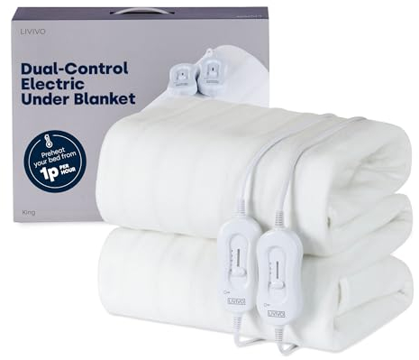 LIVIVO Electric Under Blanket - Heated Underblanket with 3 Heat Settings, Detachable Control, Ultra Fast Heat Up, Overheat Protection & Straps for an Easy Fit (King Dual Control)