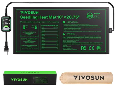 VIVOSUN 25,4x52,7cm Setzling-Heizmatte mit integriertem Temperaturregler, UL- und MET-zertifizierte wasserdichte Pflanzenheizmatte für Keimung, Hydroponik, Brauen, Zucht und Gewächshäuser