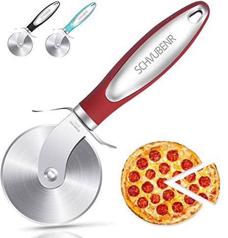 SCHVUBENR Premium Pizza Cutter Wheel - Stainless Steel Sharp Pizza Slicer - Easy to Cut & Clean - Dishwasher Safe - Handle Large & Small Pizza - Red