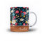 Personalised Floral & Leaf Pattern with Name on Wood Design 11oz Ceramic Mug - 4. Daisies on Teal Blue