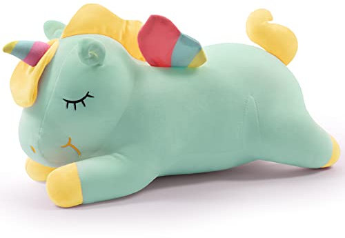 SNOWOLF Einhorn Stofftier Spielzeug Liegen Niedliches weiches Einhorn Plüsch Umarmungskissen mit Regenbogenflügeln Kawaii Spielzeug für Kinder Mädchen (grün, 50 cm)