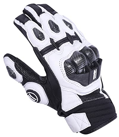 Harssidanzar Mens Leather Motorbike Gloves KM046 White/Black XL