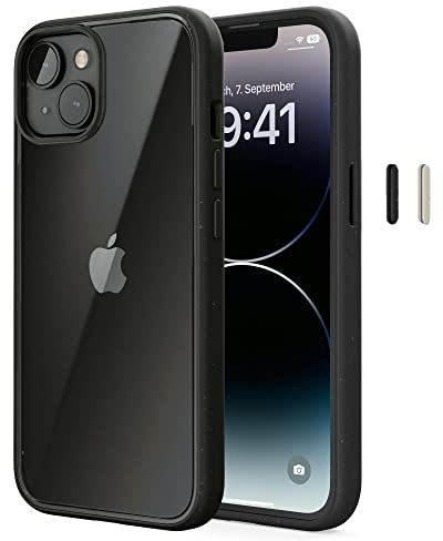 Woodcessories - Bio Clear Case transparent kompatibel mit iPhone 14 Hülle durchsichtig, iPhone 13 Hülle, schwarz, Nachhaltig