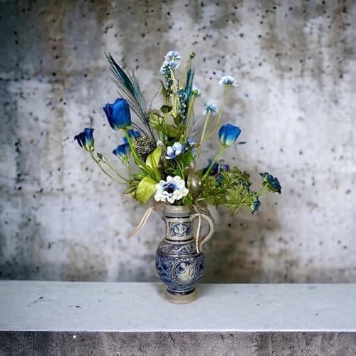 Seta Fiori - Kunstblumenstrauß - Blauer Tulpenstrauß - holländische Tulpen - handgemacht - Pflückstrauß - Feldstrauß - 55cm hoch - Vorgefertigt - Deko Blumen künstlich Hochzeit - Blumenstrauß