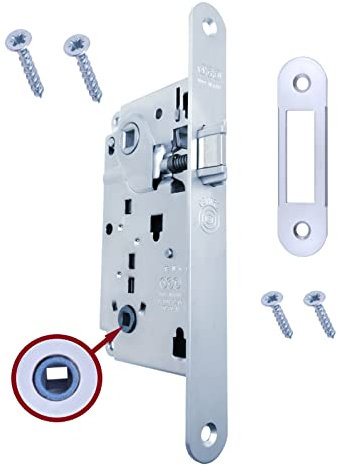 Serratura AGB Porta Interna a Incasso per Bagno WC serie CENTRO (FRONTE 22x196, SCROCCO, CROMATO OPACO)