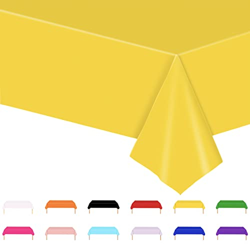 POPOYU Yellow Party Disposable Tablecloth,Yellow Party Tableware Decor Yellow Disposable Table Cover Yellow Table Cloth for Kids Blue Elephan Party Supplies Table Decorations,Yellow Table Cloth