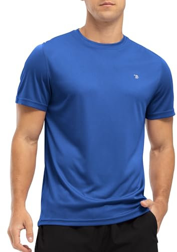 YSENTO Mens Running Sports Gym T-Shirts UV Quick Dry Rash Guards Short Sleeve Training Athletic Swim Tops(Dark Blue,L)