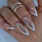 JUSTOTRY 24 Pcs Stiletto False Nails Medium with Butterfly,White French Press on Nails Pattern,Point Fake Nails Short,Almond Stick on Nail for Women Nail Art
