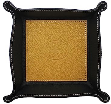 FrasiBags Vaciabolsillos de Cuero Made in Italy, Bandeja de Valet Porta Objetos de Piel Cuadrada (Mostaza)