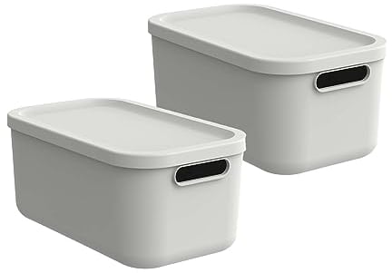 Rotho Albula light 2er-Set Aufbewahrungsbox 12l mit Deckel, Kunststoff, weiss
