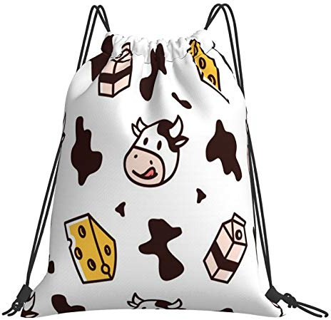 Rucksack mit Kordelzug, Kuhfell-Milchkäse, Unisex-Strangtasche, Sport-Turnbeutel, lässiger Tagesrucksack, Kordelzug-Sack