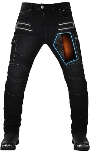 oFzimTo Pantalón Moto Hombre, Vaqueros Moto Stretch, Cintura Elástica y Diseño Cómodo para Todo el Año