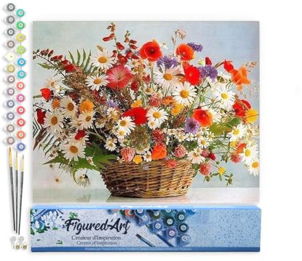 Figured'Art Peinture par Numéro Adulte Bouquet multicolore - Activité Manuelle Kit de Loisir Créatif DIY Numéro d'Art Complet - 40x50cm sans châssis en bois