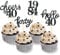 24 Pcs Glitter 40th Birthday Cupcake Toppers for Celebrating Forty Years Old Birthday Party Decorations for 40th Anniversary Party Supplies (Black)