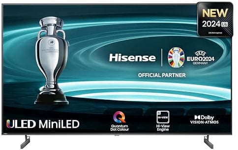Hisense 75U6NQ 189 cm (75 Zoll) Fernseher 4K Mini LED ULED HDR Smart TV, 60Hz, HDMI 2.0, Game Mode Plus, Dolby Vision & Atmos, Bluetooth, Alexa Built-in, Anthrazit, [2024]