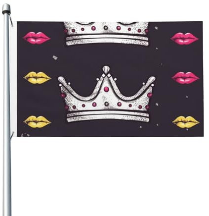 Flagge mit Krone und Lippen, 90 x 152 cm, für den Außenbereich, mit Ösen, doppelseitige Gartenflagge, großes Banner, Schild, Hausflaggen, Hof, draußen, dekorative Flagge