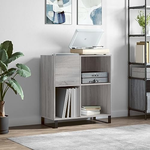 prissent Multicouche porte disque meuble porte disque vinyle étagère porte CD bibliothèque étroite meuble TV salon meuble basse bibliothèque bois meuble porte CD gris Sonoma 84,5 x 38 x 89 cm bois
