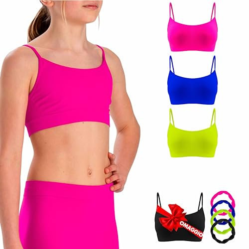 Risalti Top Bambina Microfibra Spallini Sottili 3 Pz - Top Ragazza in Morbida Microfibra, Intimo Bambina, Reggiseno Senza Cuciture ed Etichette, Bracciali in Omaggio - Made in Italy