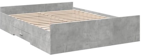 vidaXL Bettgestell, Bett mit Schubladen, Bettrahmen mit Sperrholzlatten, Doppelbett für Schlafzimmer, Schubladenbett, Betongrau 150x200cm Holzwerkstoff