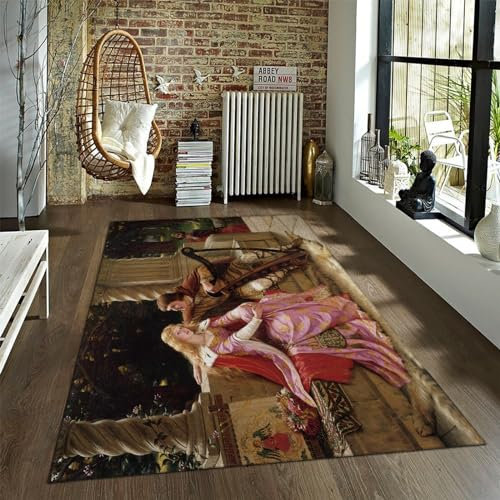 WEECHAINGE Zeitgenössischer Teppich im Barockstil Edmund Leighton Das Ende des Liedes druckt Bereich Teppich Weicher waschbarer Teppich für Familienzimmer 120x180cm