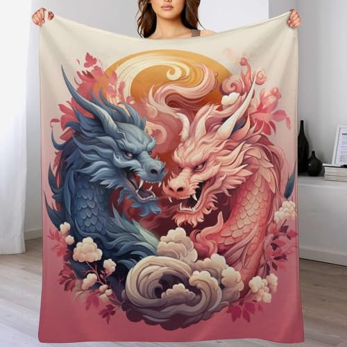 PAZZK Drachen Kuscheldecke Flauschige Decke Decke Vier Jahreszeiten Wohndecke Dicke Sofadecke Couchdecke Weiche Fleecedecke Flannel Sofaüberwurf Tagesdecke Für Bett/Sofa(180×200cm)