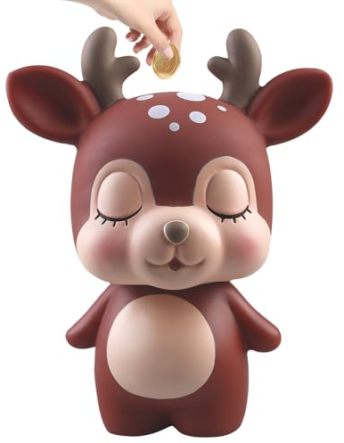 TOATELU Hirsch Sparschwein für Kinder: Vinyl Niedliche Spardose für Mädchen Jungen, Spardosen für Kinder, für Dekoration des Kinderzimmers, Geschenk, Spielzeug, Taufgeschenke (Braun)