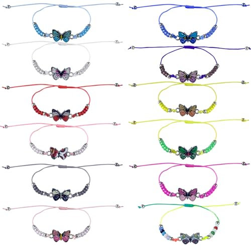 anyìshwu Bracelet Papillon Enfant, Fille, 12 Pcs Bijoux pour Enfants Ajustable Bracelet Cordon Tressé Bracelet Amitié, pour Cadeau Anniversaire et Fête