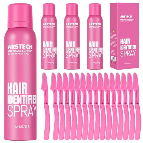 Hair Identifier Spray for Face Shaving Dermaplaning Tool (Rose 4 Pack) | Skin Body Dermaplane Spray for Women with 16 Face Razor Face Shaver Facial Hair Removal Kit Dermaplane Razor for Women Face