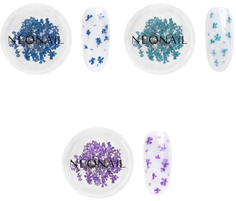 NÉONAIL Nail Art Flowers Set - Trockenblumen - Getrocknete Blumen - Nageldesign Zubehör - Nageldekorationen - Getrocknete Blüten - Nail Decoration - Gelnägel Zubehör - 3 Farben - Navy-Violet-Turquoise