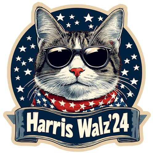 Harris Walzer Aufkleber für Damen, Harris Walz 2024, Wahl Kamala Harris Tim Walzer 2024, UV-Drucktechnik für lebendigen, lebendigen und klaren Druck, 15,2 x 15,2 cm (Katze)