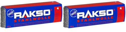 RAKSO Stahlwolle grob 4-200g, 1 Banderole, entfernt Öl, Fett auf Metall, reinigt Natur, Kunststein, anschleifen von altem Holz (Packung mit 2)