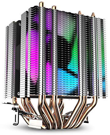 Pyatofy Cpu Air Cooler 6 Heat Pipes Twin-Tower Heatsink With 90Mm Rainbow Led Fans For 775/1150/1155/1156/1366