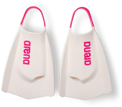 Arena Unisex Adult Powerfin Pro II Swim Training Fins Men and Women Silicone Short Blade Flippers Left/Right Customized, White/Shocking Pink, Size 6-7
