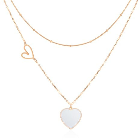 Linawe Halskette Herzkette Herz kette Damen, Weiß Kettenanhänger Rosegold Kette mit Herz Anhänger, Edelstahlkette Edelstahl Schmuck Jewelry, Layering Kette Set Schmucksets