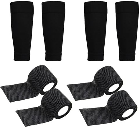 4 Pack Football Sleeve With Self-Adhesive Sock Tape - Pre-Cut Fit for Calf and Shin Pads for Youth and Adults