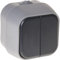Interruptor Doble IP54 Gris 7x7x5 cm - Ideal para controlar la luz en espacios interiores y exteriores, resistente al polvo y agua.