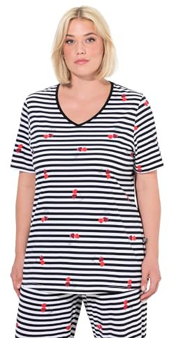 Ulla Popken Damen große Größen Übergrößen Plus Size Pyjamashirt, Herzen, Halbarm schneeweiß 54+ 837169200-54+